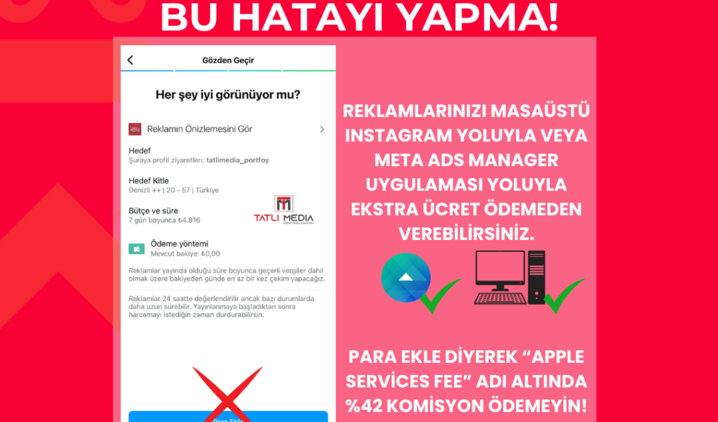 Instagram Üzerinden Reklam Verirken Para Ekle (Apple services fee) Hatası ve Çözümü
